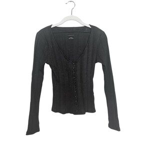 Anthropologie Black Long Sleeve Shirt - Button Front - Ribbed - Women’s XS